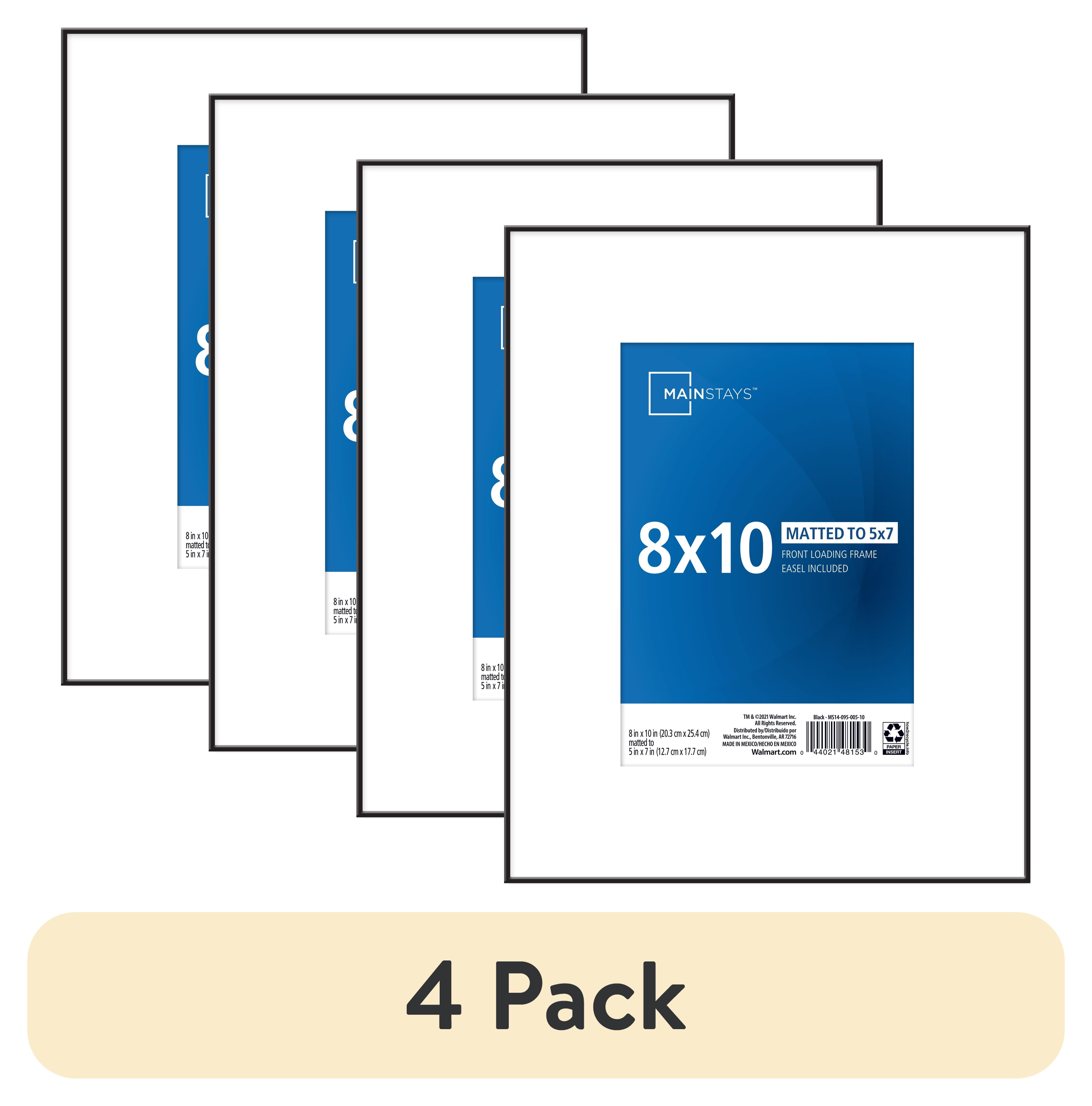 (4 pack) Mainstays – 5x7 Picture Frame – Black Front Loading 8x10 Matted Wall or Tabletop Photo Frame