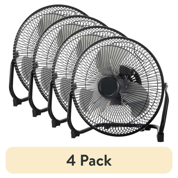 (4 pack) Mainstays 9" 3-Speed High Velocity Wall Mountable Black New Floor Fan
