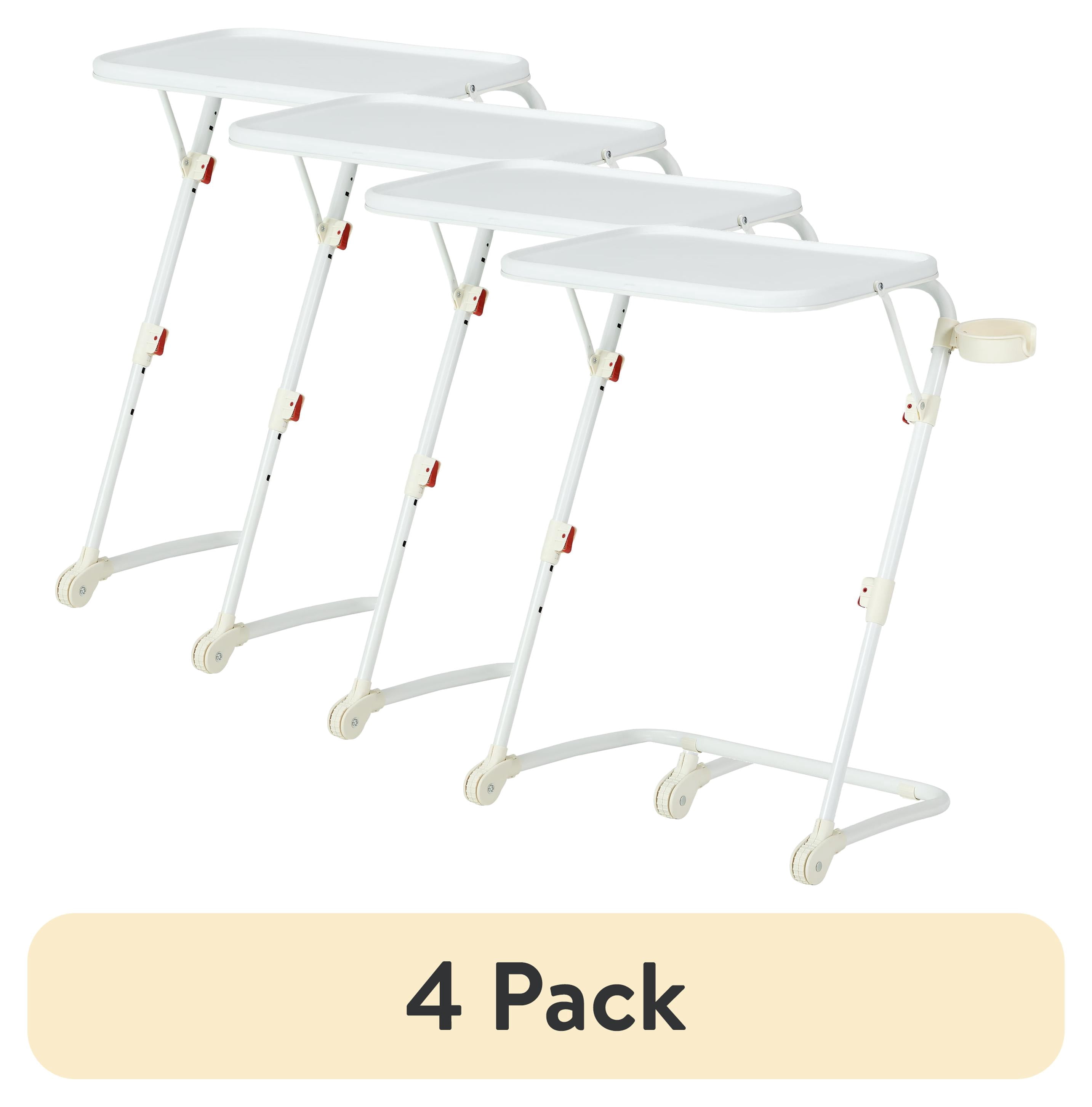 (4 pack) Mainstays Adjustable Folding TV Tray Table with Cup Holder, White