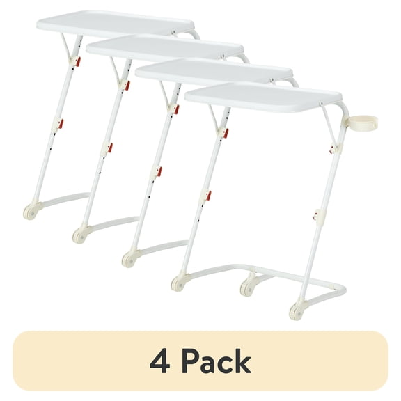 (4 pack) Mainstays Adjustable Folding TV Tray Table with Cup Holder, White