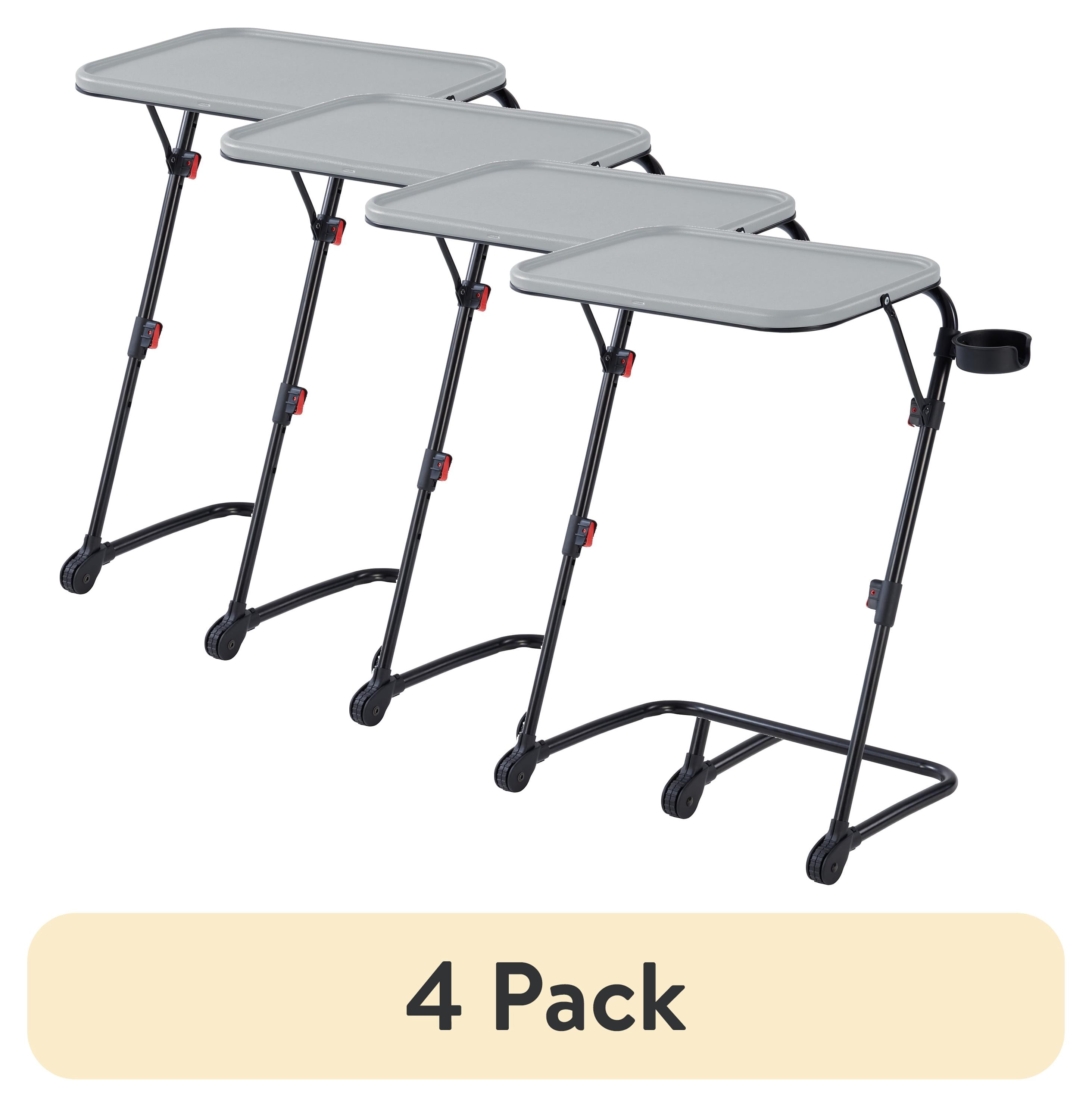 (4 pack) Mainstays Adjustable Folding TV Tray with Cup Holder, Gray