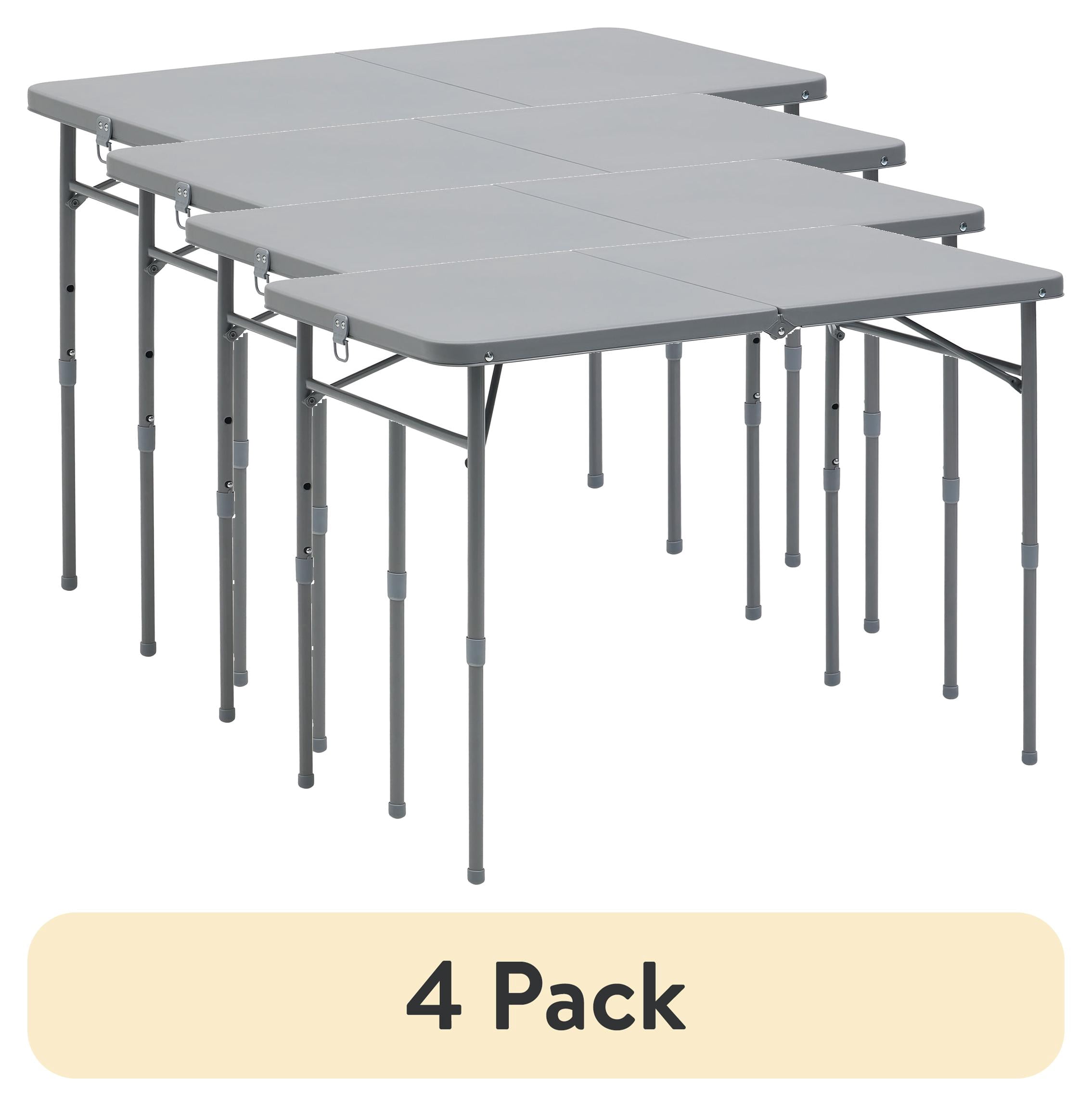 (4 pack) Mainstays Adjustable Height Centerfold Folding Table, Gray, 40 in x 20 in