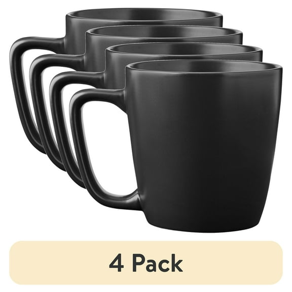 (4 pack) Mainstays Alessandra 14oz Solid Matte Black Stoneware Mug