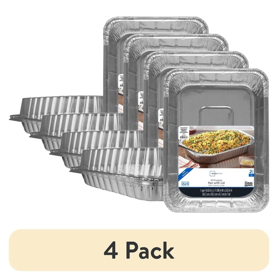 (4 pack) Mainstays Aluminum All-Purpose Baking Pan with Lid, 16.63" x 11.88" (1 Pack)