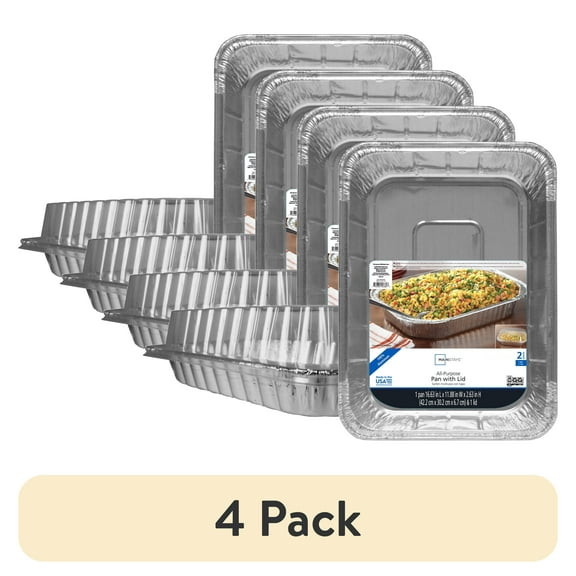 (4 pack) Mainstays 16.63" x 11.88" Aluminum All-Purpose Baking Pan with Lid, 1 Count