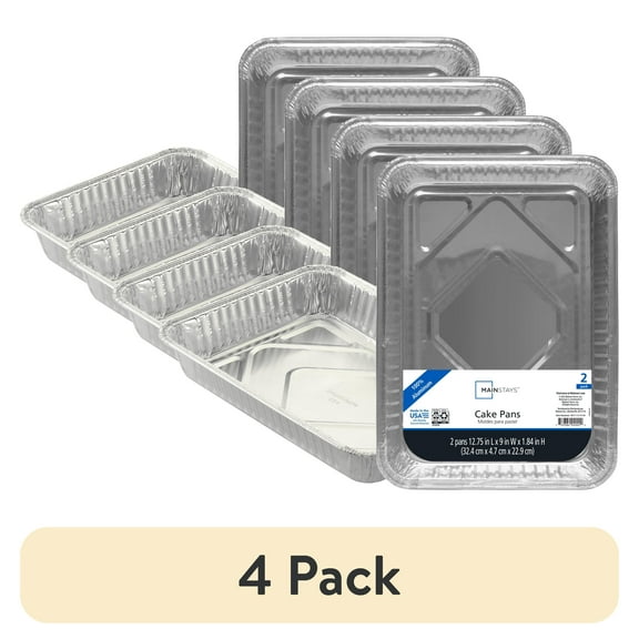 (4 pack) Mainstays 13" x 9" Aluminum Foil Cake Pans, 2 Count