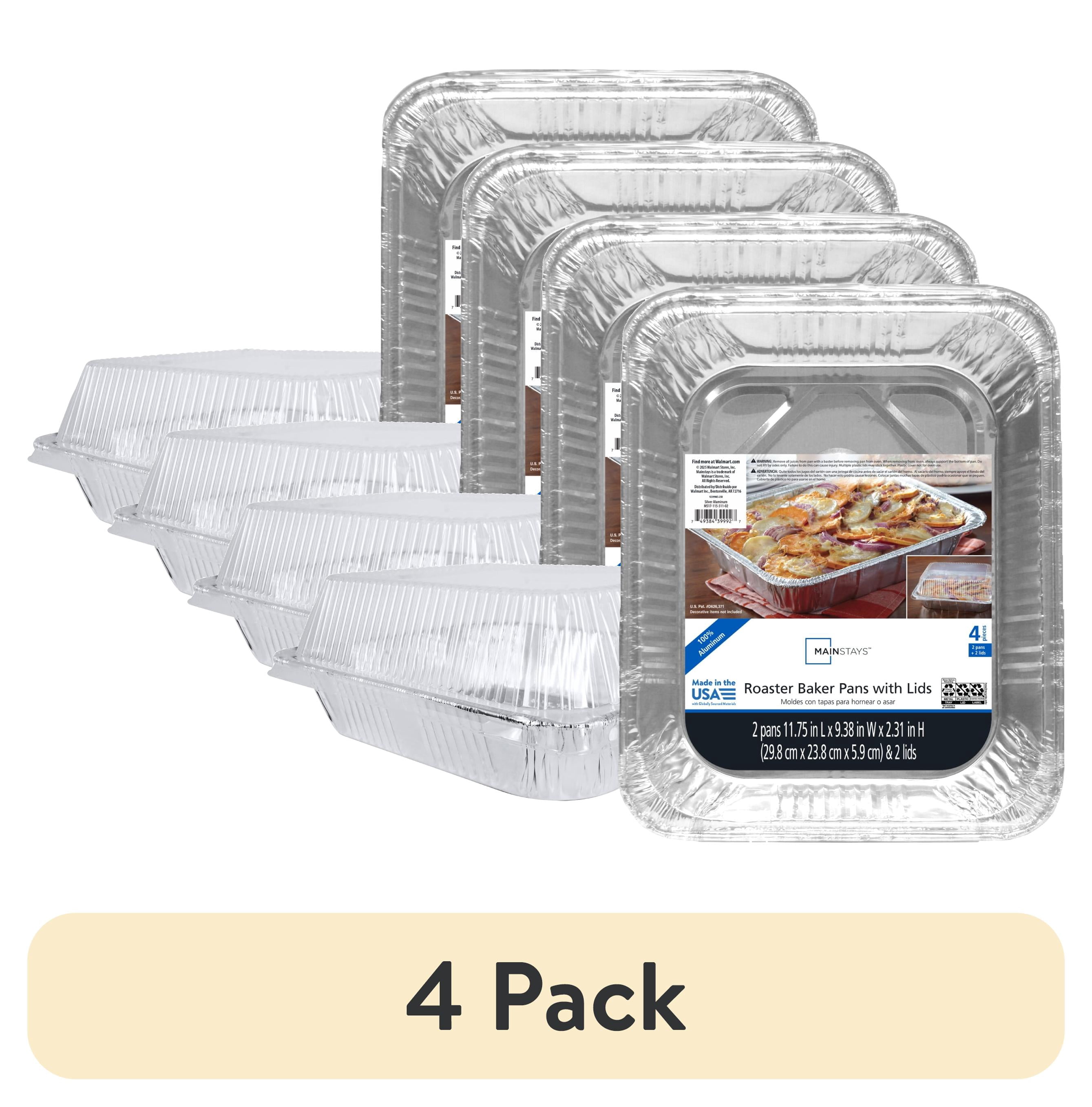 (4 pack) Mainstays Disposable Aluminum Roasting and Baker Pans with Snap-On Lids, 2 Count