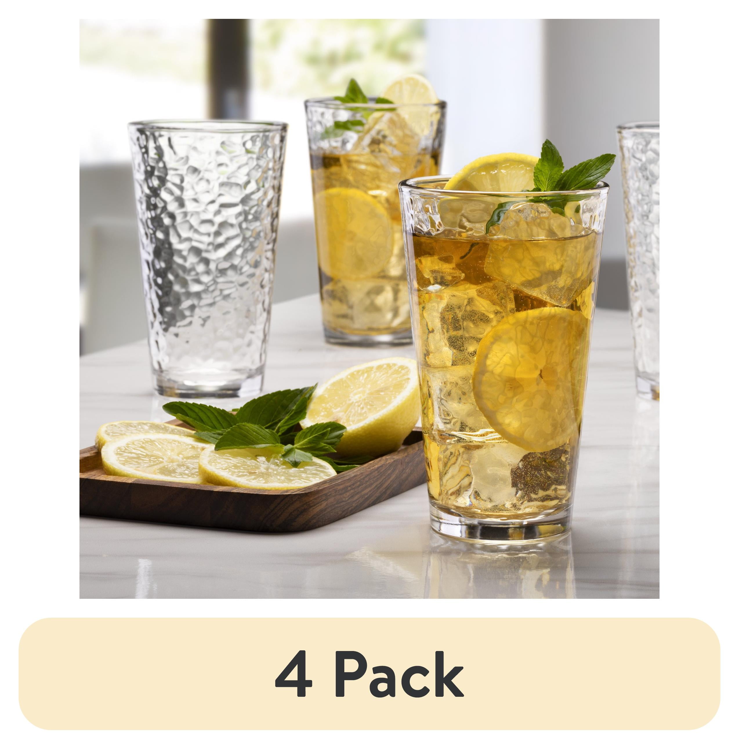 4 pack) Mainstays Annesdale Glass Drinking Beverage Glasses, 16 oz