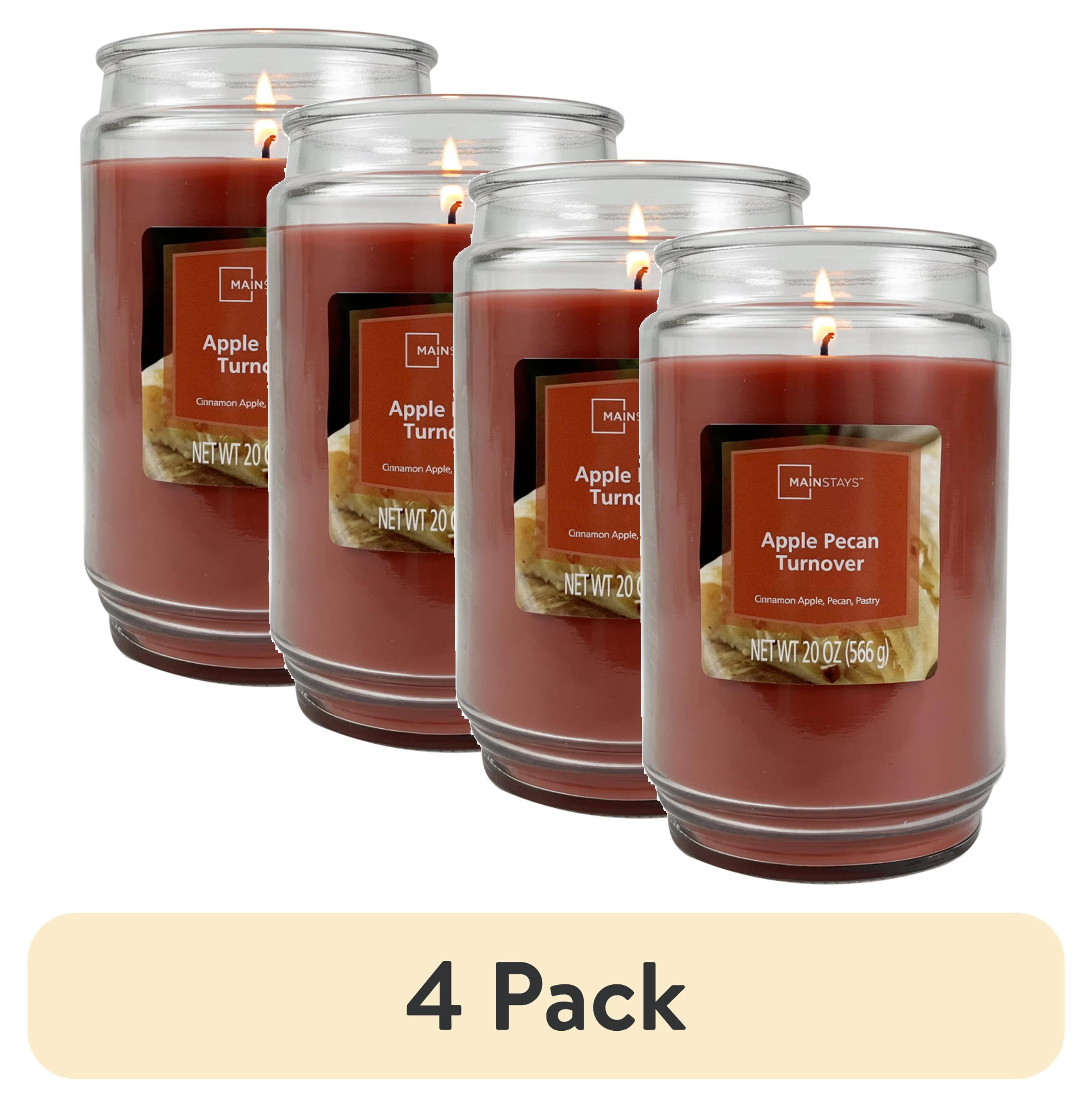 (4 pack) Mainstays Single-Wick Scented Glass Jar Candle, Apple Pecan, 20oz.