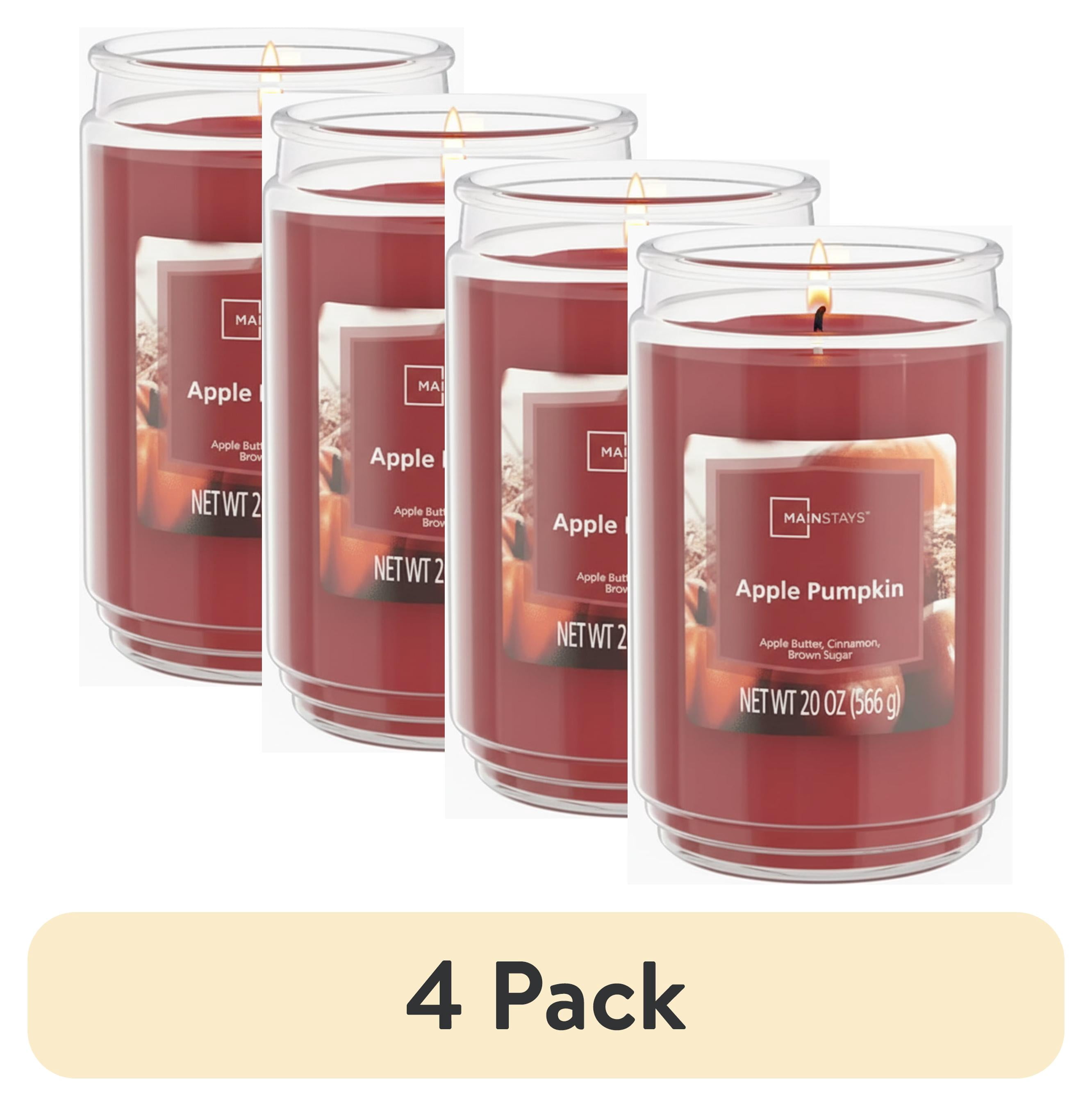 (4 pack) Mainstays Apple Pumpkin Single-Wick Scented Glass Jar Candle, 20 oz