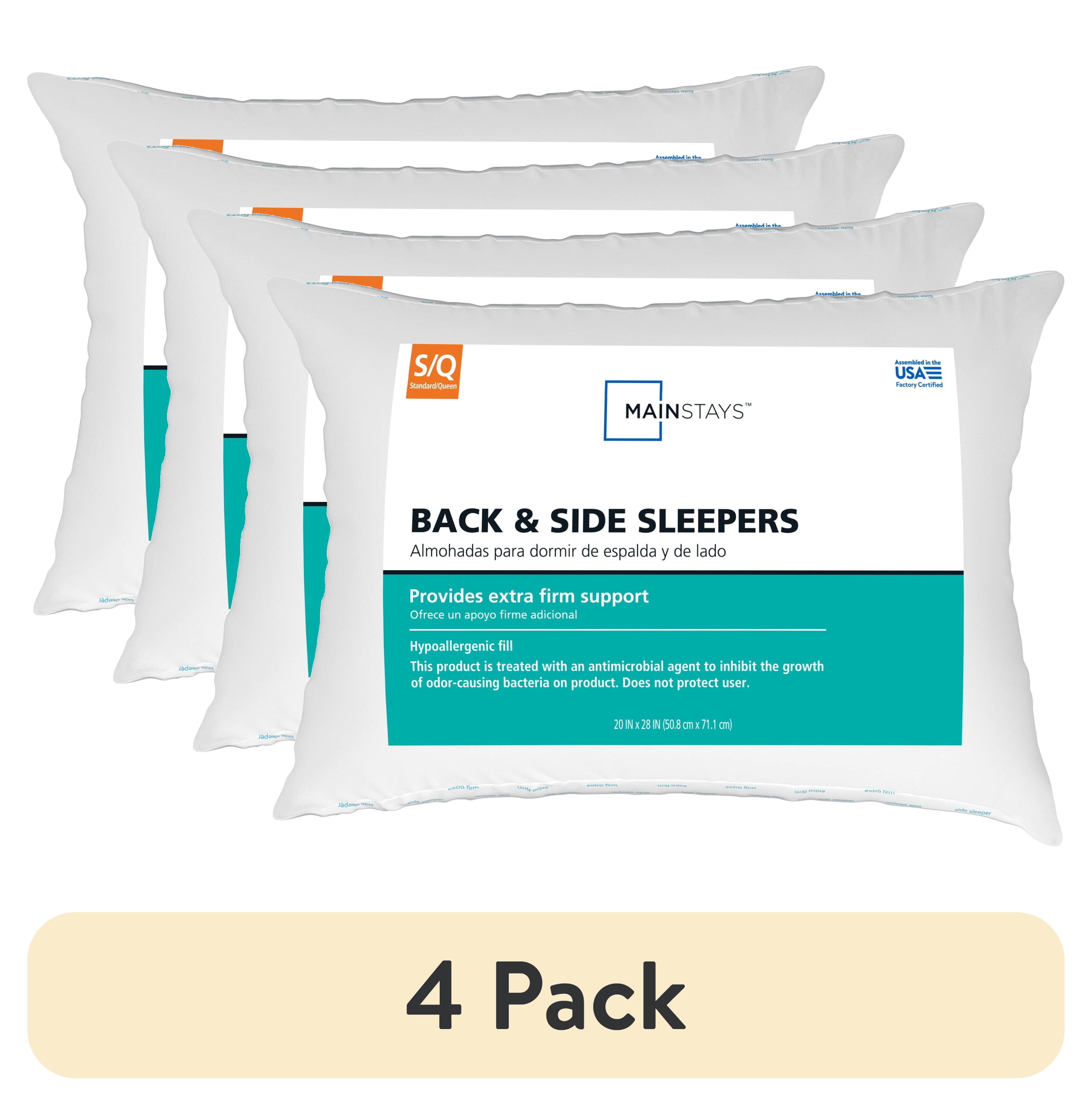 (4 pack) Mainstays Back & Side Sleeper Bed Pillow, Standard/Queen - Extra Firm Support