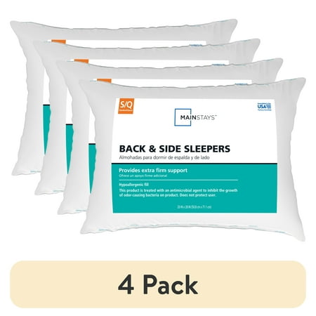 (4 pack) Mainstays Back & Side Sleeper Bed Pillow, Standard/Queen - Extra Firm Support