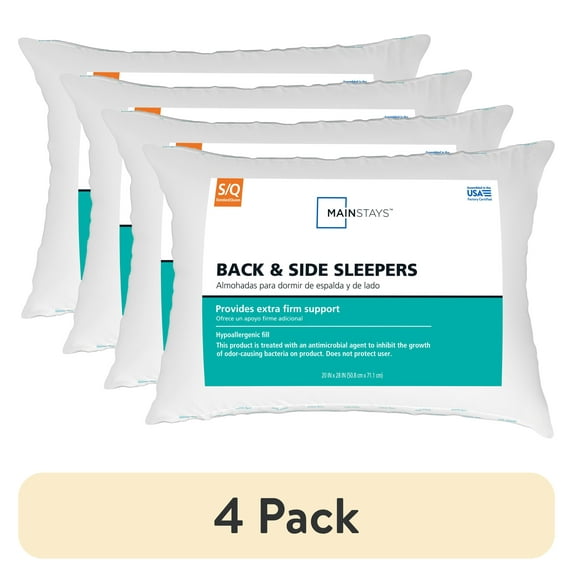 (4 pack) Mainstays Back & Side Sleeper Bed Pillow, Standard/Queen - Extra Firm Support