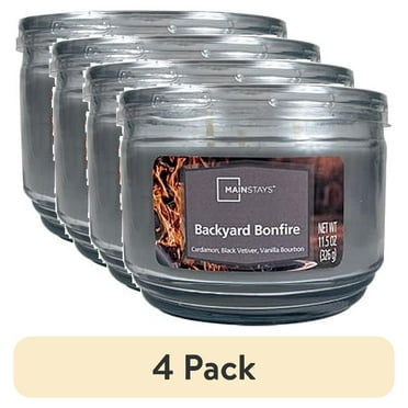 (4 pack) Mainstays 3-Wick Glass Jar Candle, 11.5 oz, Backyard Bonfire Scented