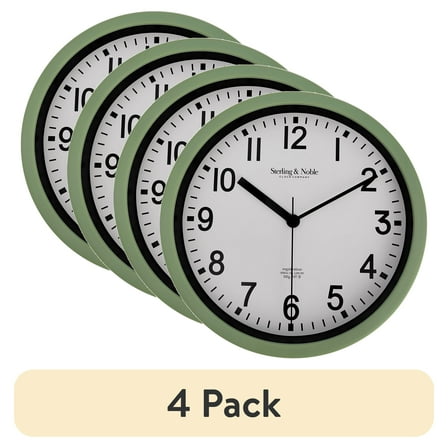 (4 pack) Mainstays Basic Indoor 8.78" Sage Analog Round Modern Wall Clock
