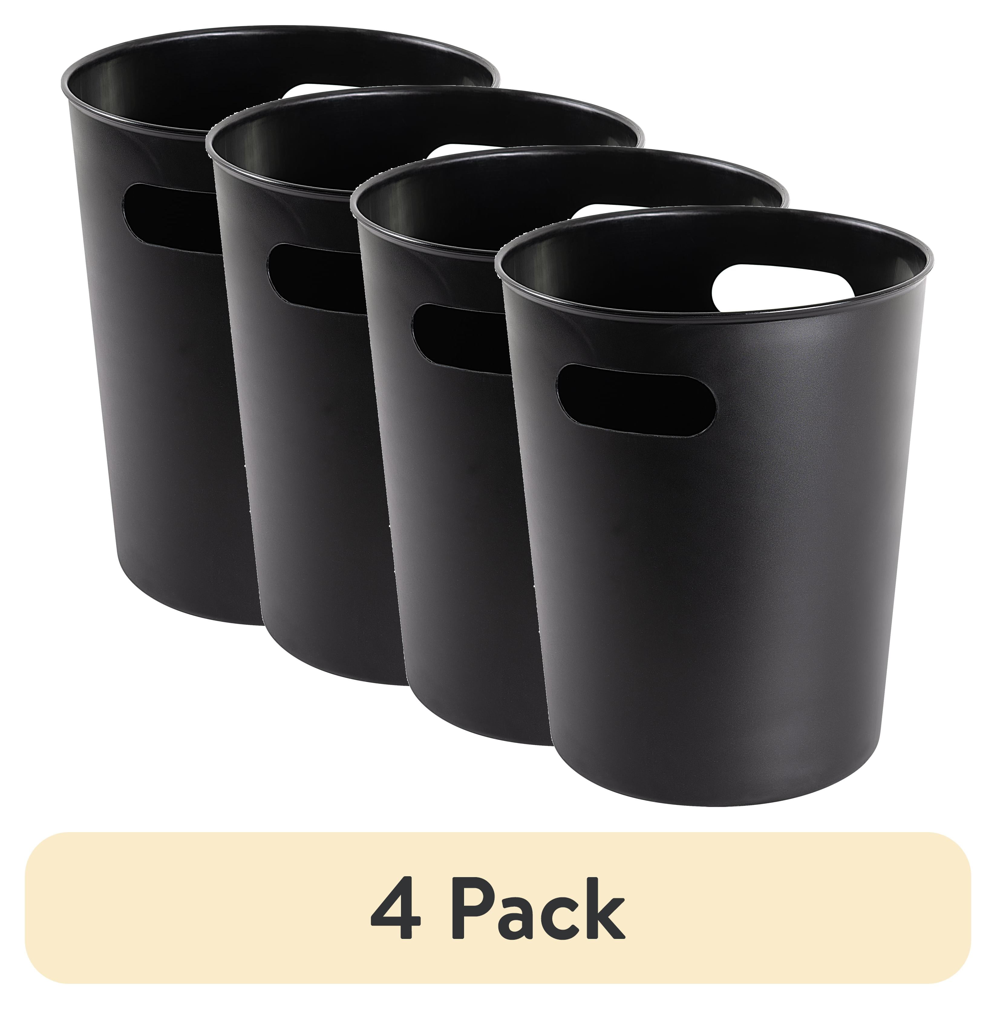 (4 pack) Mainstays Basic 2.64 Gallon Plastic Trash Can with Cut Out Handles in Rich Black