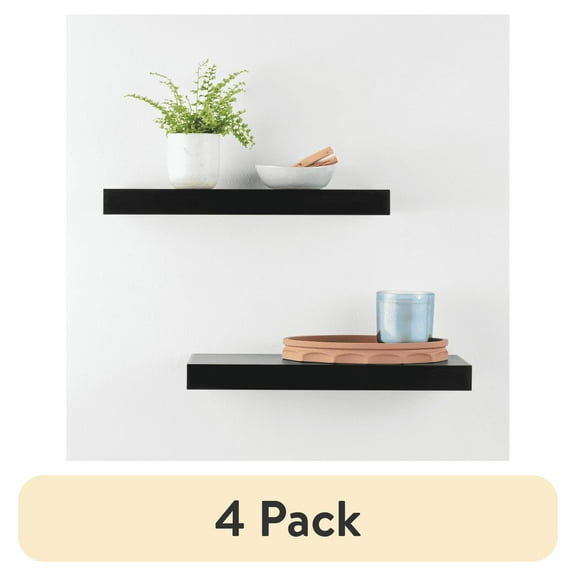 (4 pack) Mainstays Black 16.5" Wood Floating Shelves, Set of 2