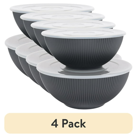 (4 pack) Mainstays - Black 4-Piece Eco-Friendly Recycled Plastic Serve Bowl Set