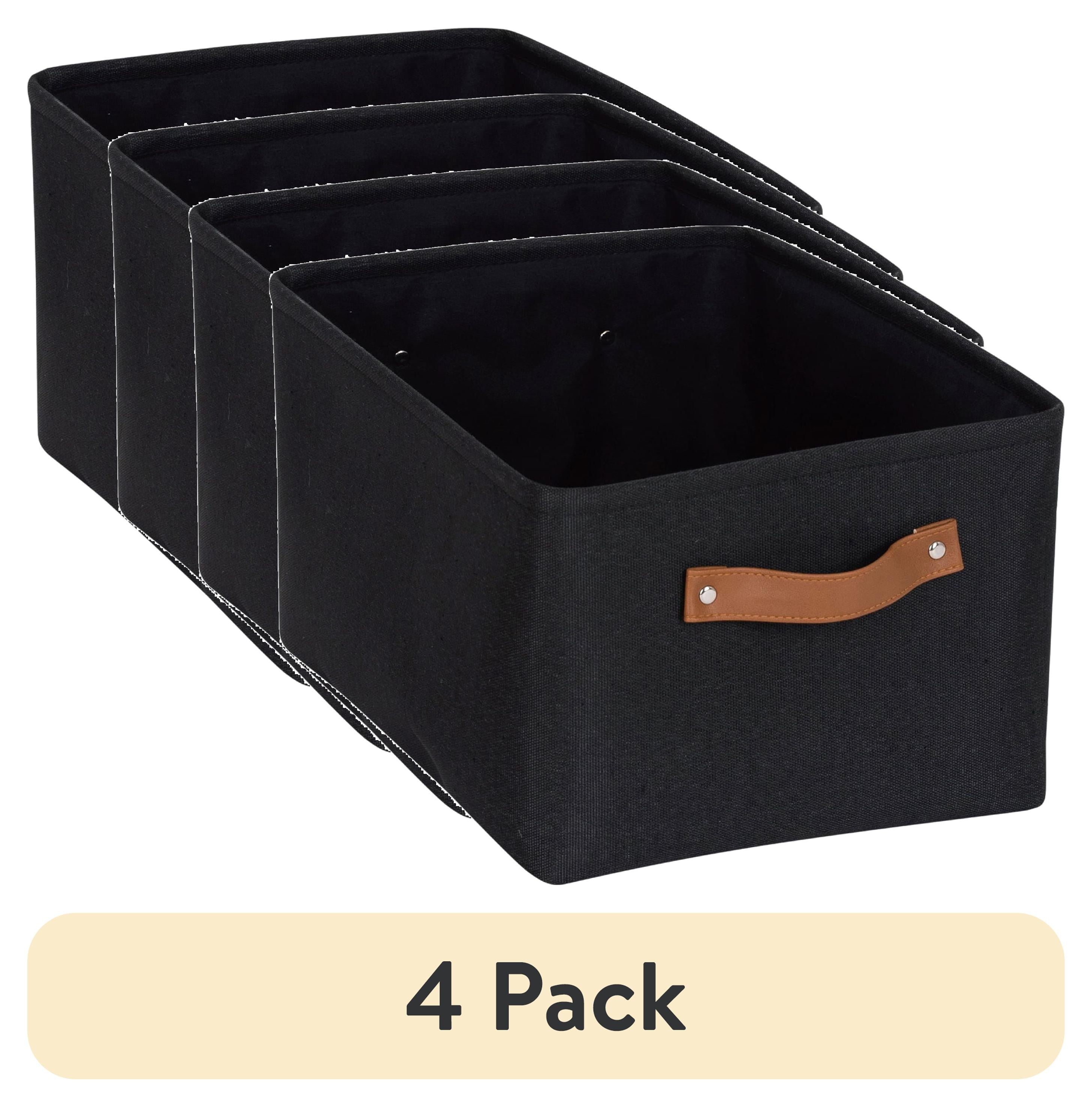 (4 pack) Mainstays Black Canvas Fabric Decorative Storage Basket with Handles, 15 in x 8 in x 11 in