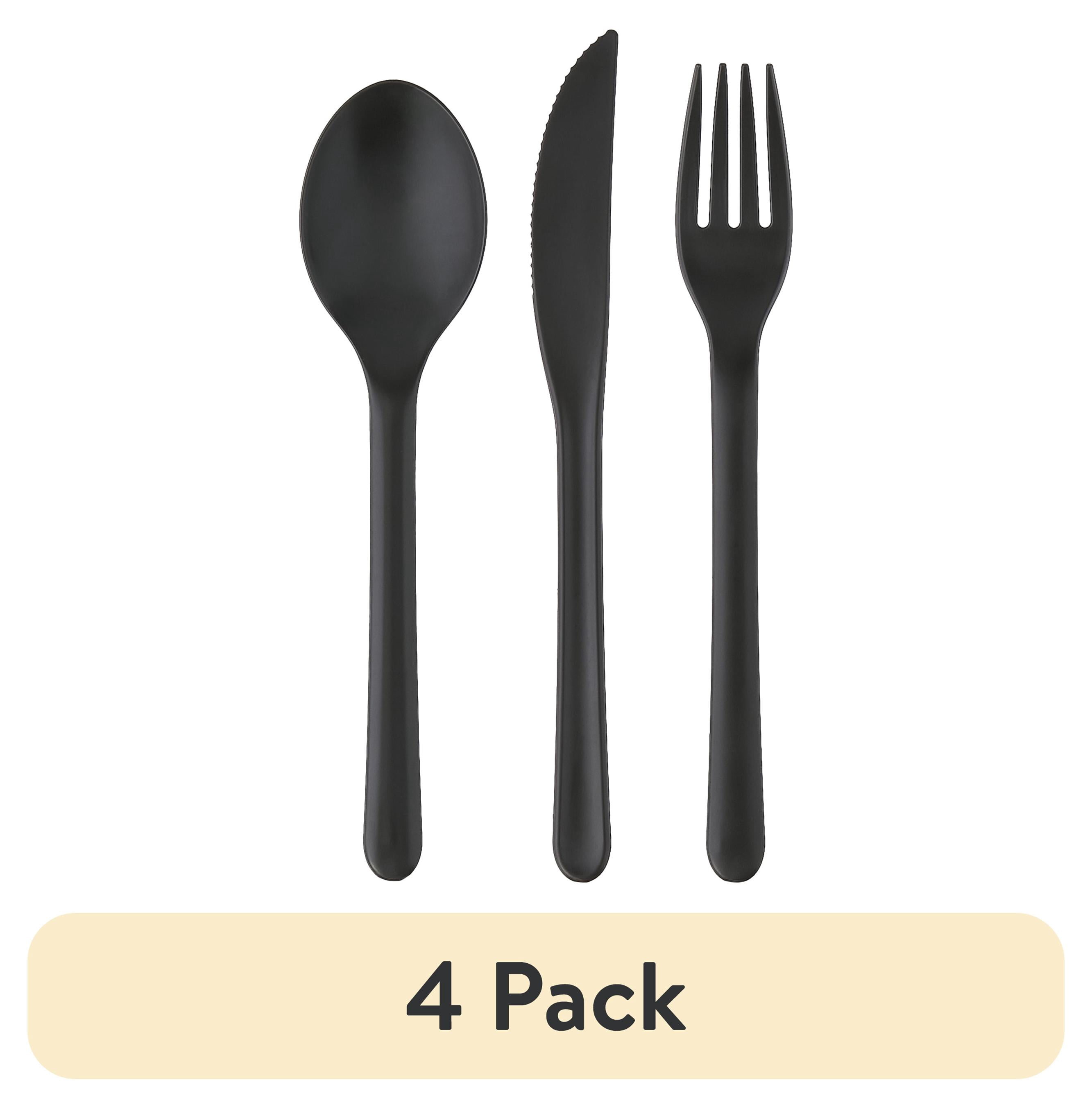 (4 pack) Mainstays - Black Eco-Friendly Recycled Plastic 3-Piece Flatware Set