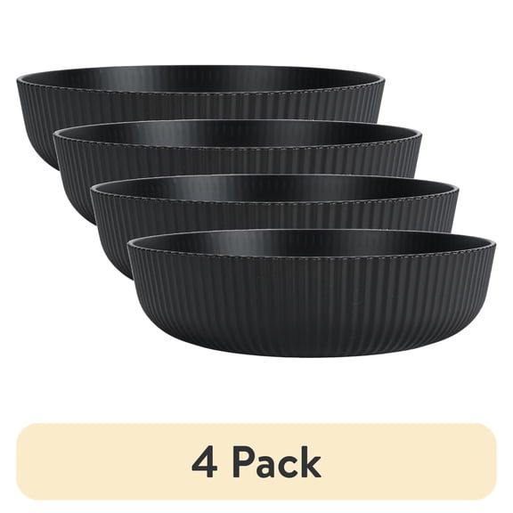 (4 pack) Mainstays - Black Eco-Friendly Recycled Plastic Dinner Bowl, 43-Ounce