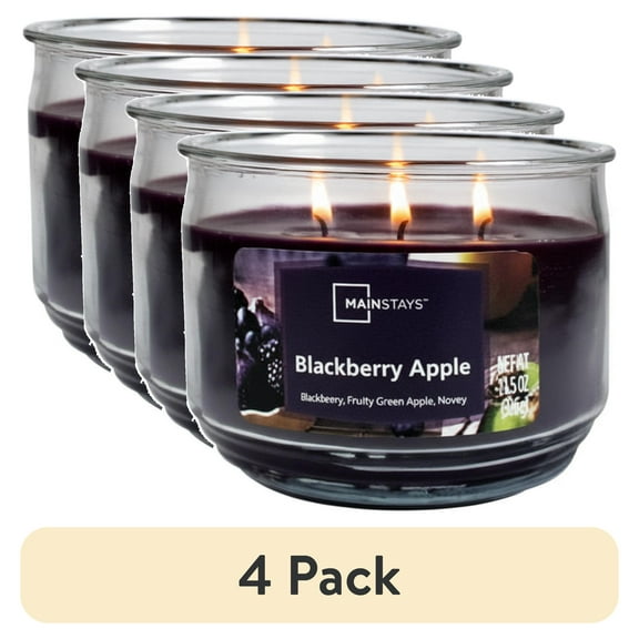 (4 pack) Mainstays 3-Wick Scented Glass Jar Candle, Blackberry Apple, 11.5oz.