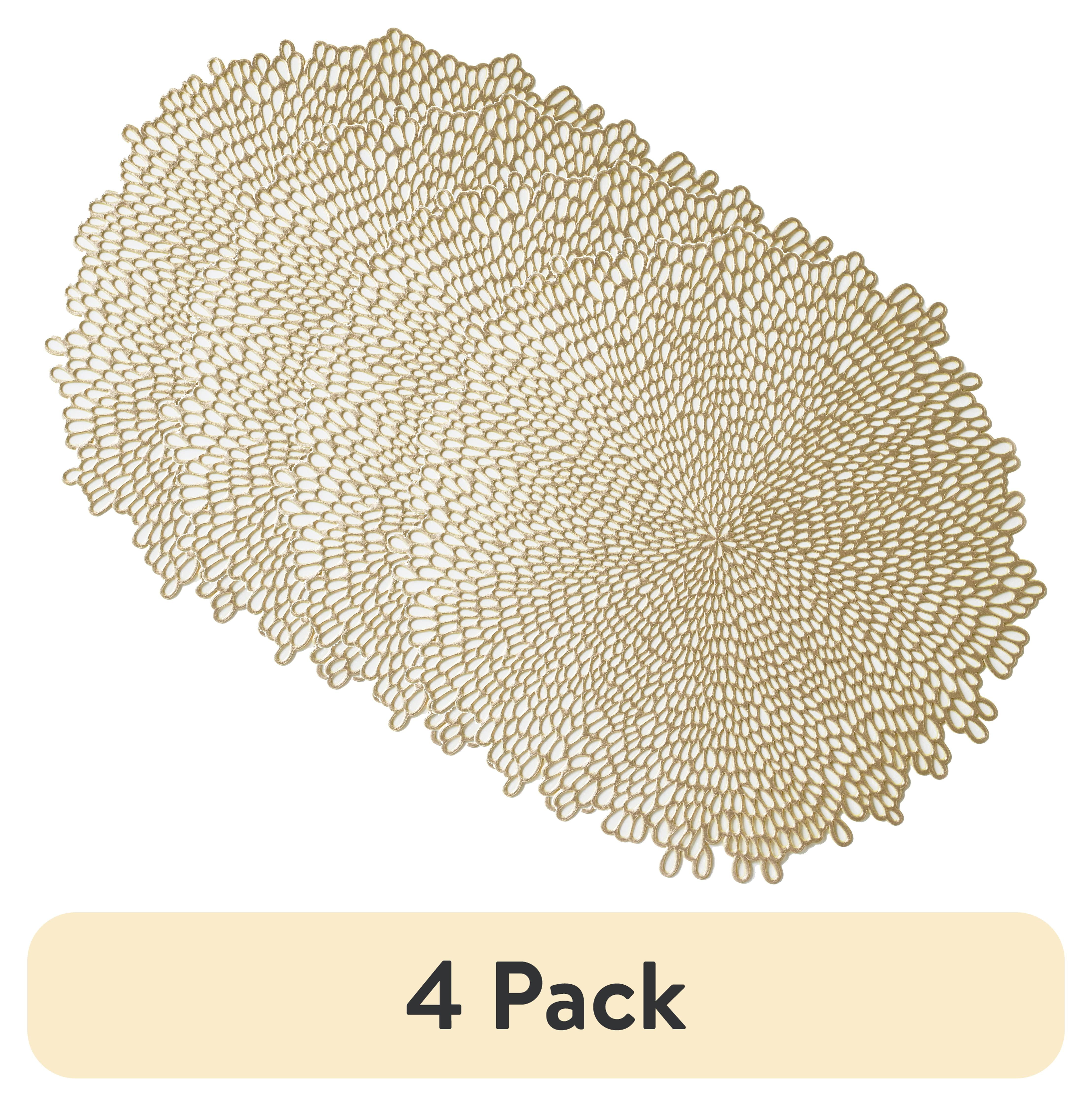 (4 pack) Mainstays Blossom Pressed Vinyl Table Placemat Gold 15.25" x 15.5" - Walmart.com