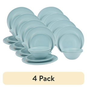 (4 pack) Mainstays Blue 12-Piece Dinnerware Set, Eco-Friendly Recycled Plastic
