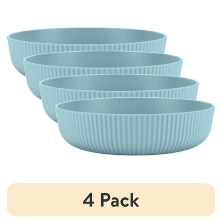 (4 pack) Mainstays - Blue Eco-Friendly Recycled Plastic Dinner Bowl, 43-Ounce