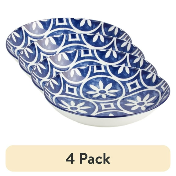 (4 pack) Mainstays Blue Rim Printed 32 oz Coupe Dinner Bowl