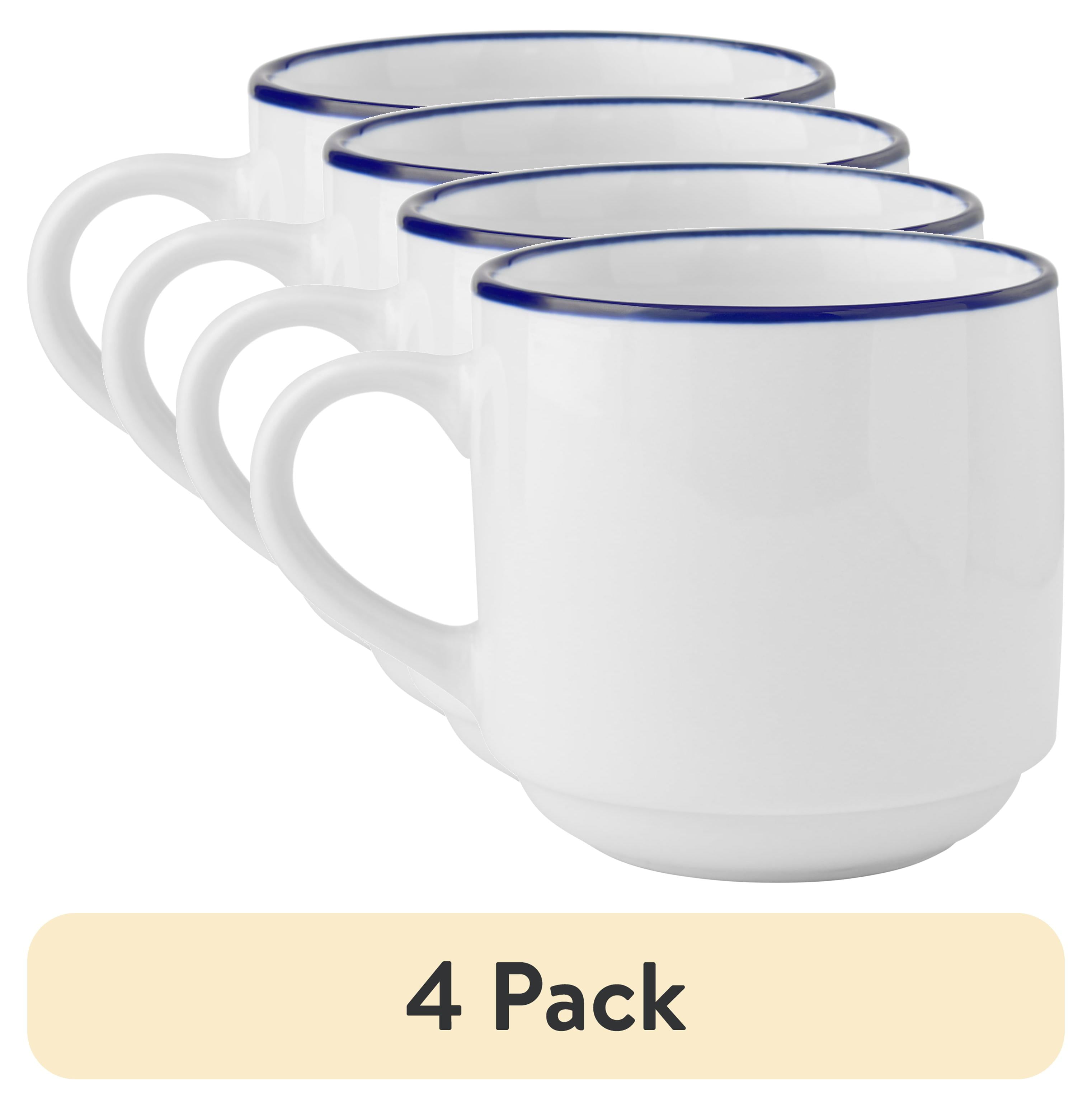 (4 pack) Mainstays 11oz Blue Rim Stoneware White Mug