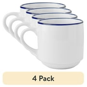 (4 pack) Mainstays 11oz Blue Rim Stoneware White Mug