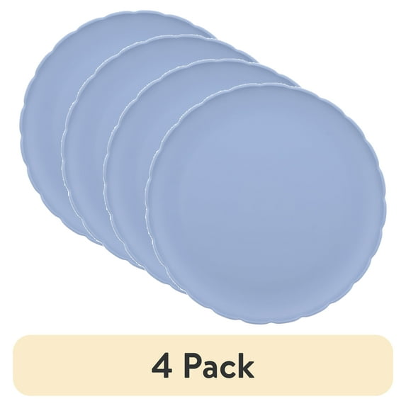 (4 pack) Mainstays - Blue Round Plastic Plate, Scalloped, 10.5 inch