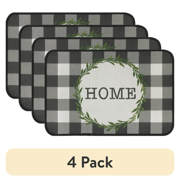 (4 pack) Mainstays Buffalo Check Home Kitchen Rug - 20" x 30" - 65% Polypropylene/ 35% Polyester - Grey