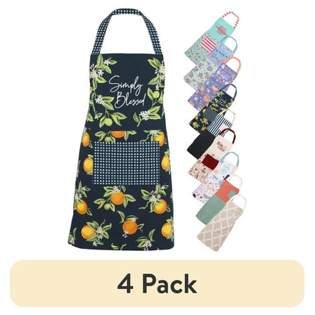 (4 pack) Mainstays Chef Kitchen Apron, 28" x 32" Lemon Cotton Bib Apron with Pockets for Cooking, Baking, Gardening in Navy