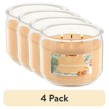 (4 pack) Mainstays 3-Wick Scented Glass Jar Candle, Citrus Champagne, 11.5oz.