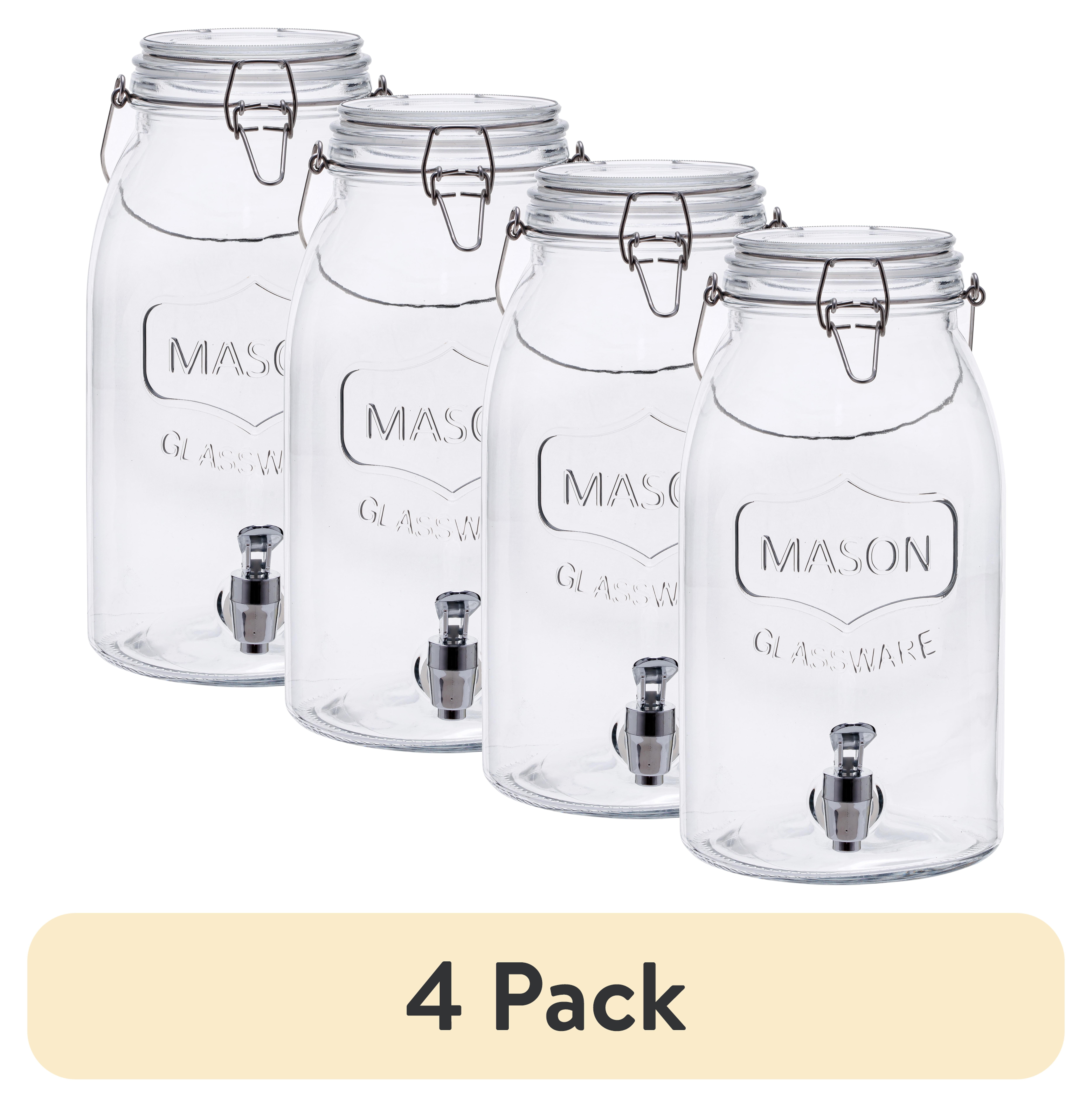 (4 pack) Mainstays Clear Glass Mason Sun Tea Beverage Dispenser Jar