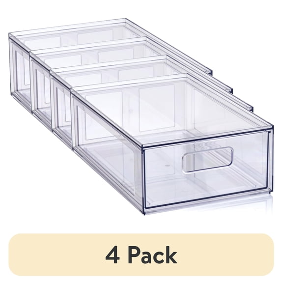 (4 pack) Mainstays Clear Pull-Out Closet Drawer Organizer, Small, 12.5 in x 8.3 in x 4.3 in