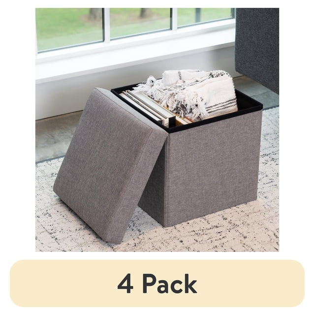 (4 pack) Mainstays Collapsible Storage Ottoman, Gray