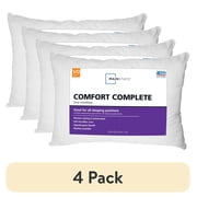 (4 pack) Mainstays Comfort Complete Bed Pillow, Standard/Queen, White- All Positions Antimicrobial