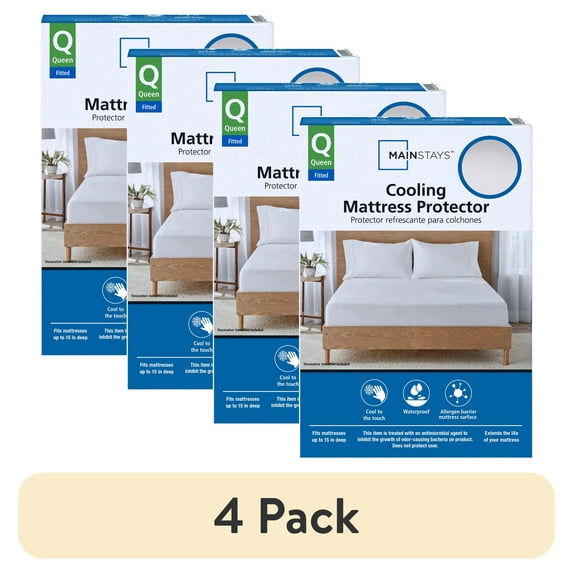 (4 pack) Mainstays Cooling Waterproof Fitted Mattress Protector, Queen