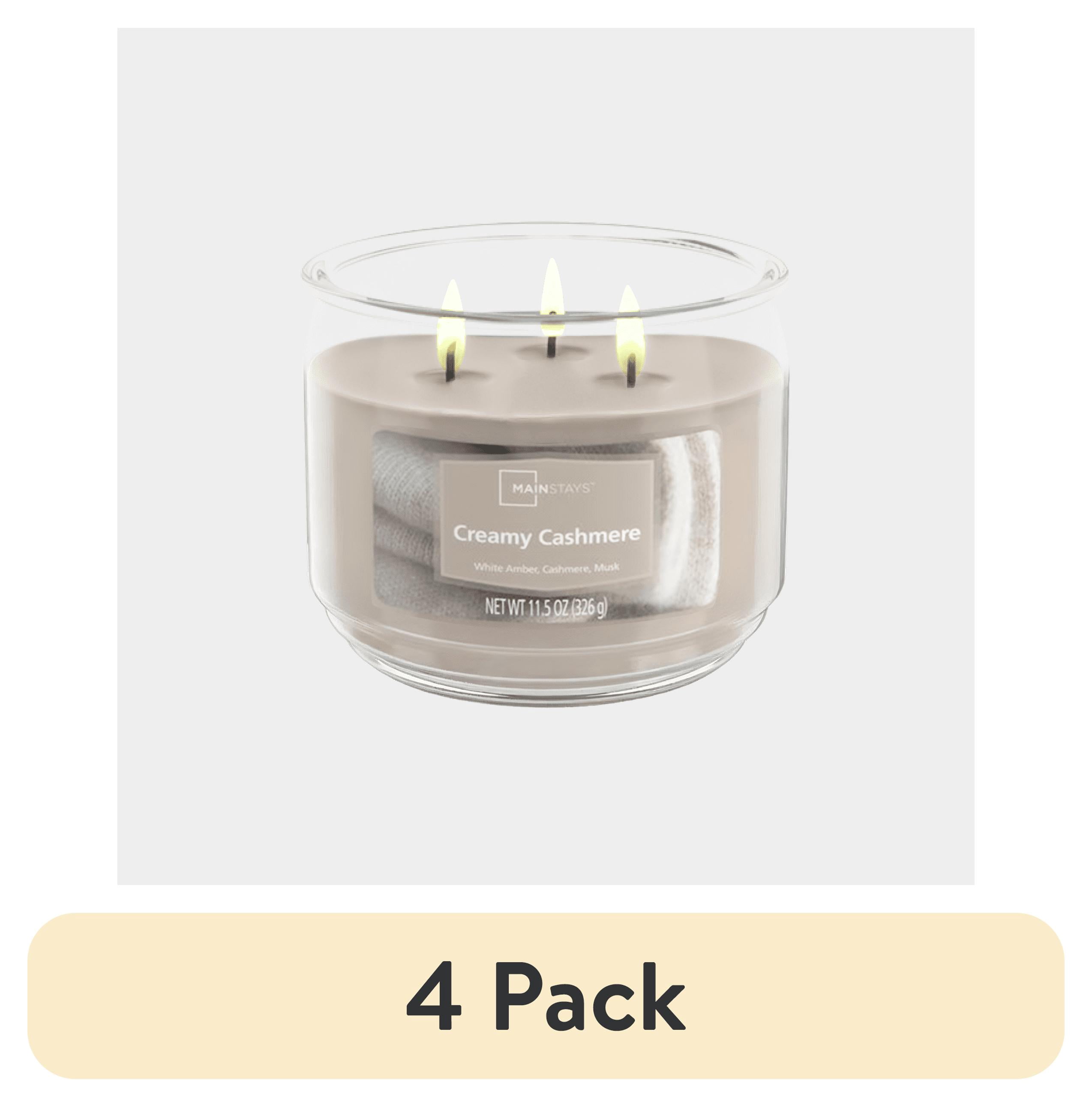 (4 pack) Mainstays 3-Wick Scented Glass Jar Candle, Creamy Cashmere, 11.5 oz