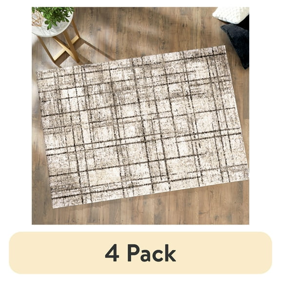 (4 pack) Mainstays Crosshatch Brown Geometric Indoor Area Rug, 5' x 7'