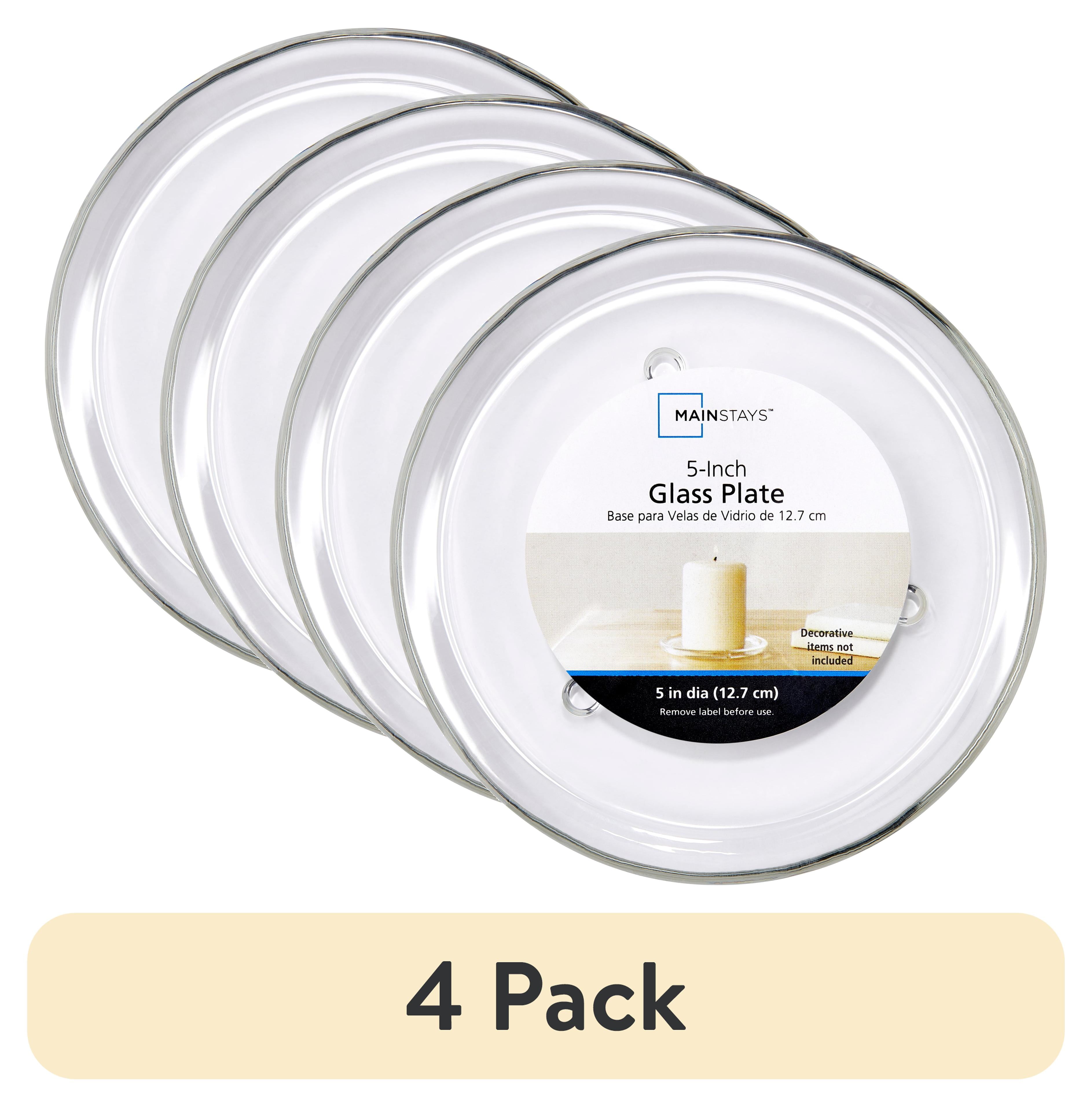 (4 pack) Mainstays Decorative Glass Candleholder Plate, Clear, 5\"