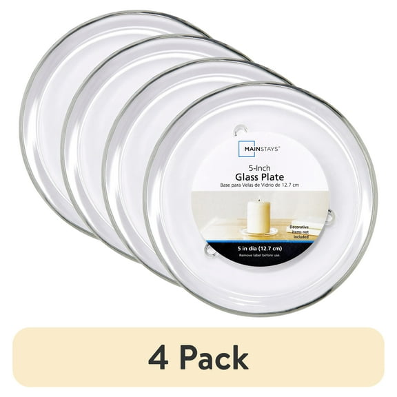 (4 pack) Mainstays Decorative Glass Candleholder Plate, Clear, 5"