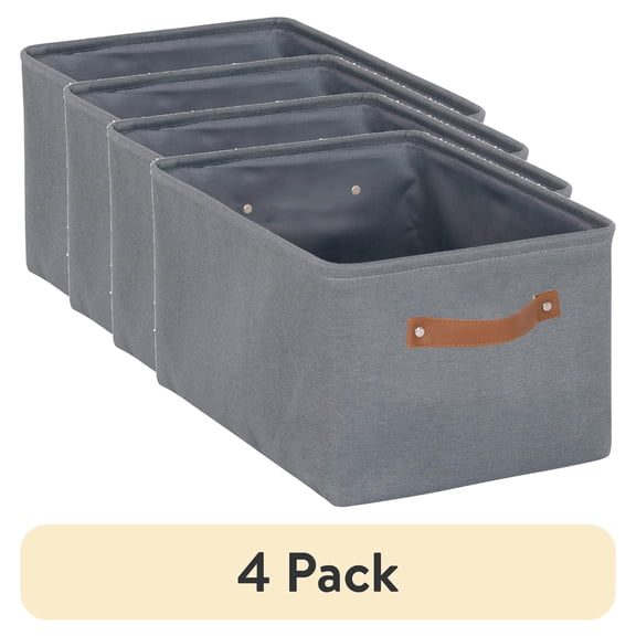 (4 pack) Mainstays Decorative Gray Canvas Storage Basket with Polyurethane Handles