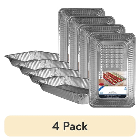 (4 pack) Mainstays Aluminum Full Steam Pan, 19.5" x 11.6", Giant Disposable Catering Pan, 5 Count