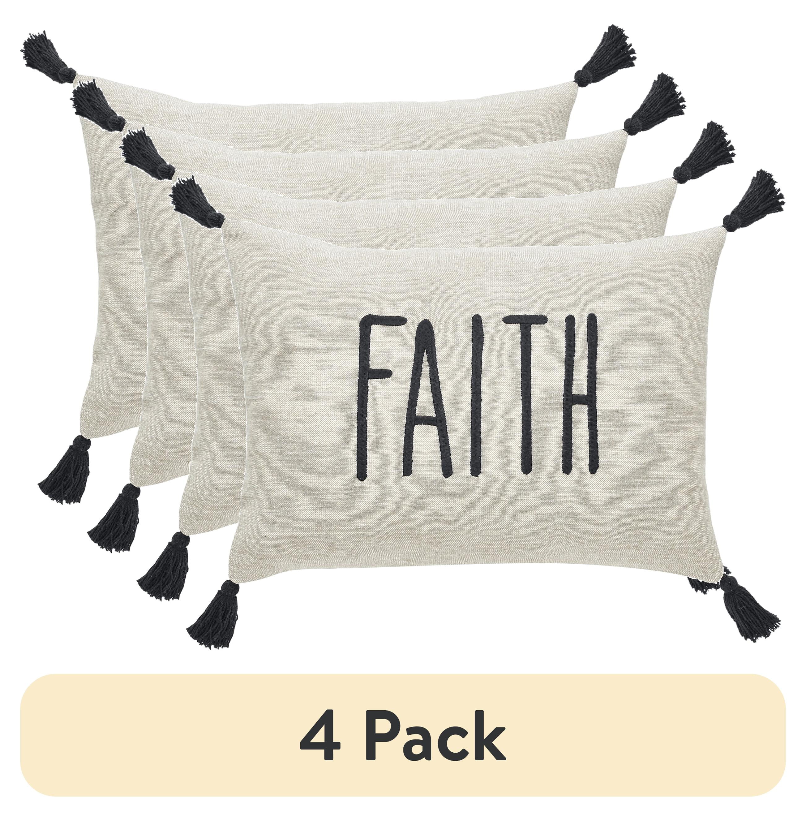 (4 Pack)  Faith Throw Pillow, 14 X 20, Tan & Black