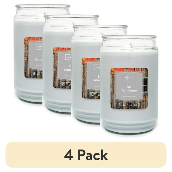 (4 pack) Mainstays Fall Farmhouse Scented Single Wick Candle, 20 oz.