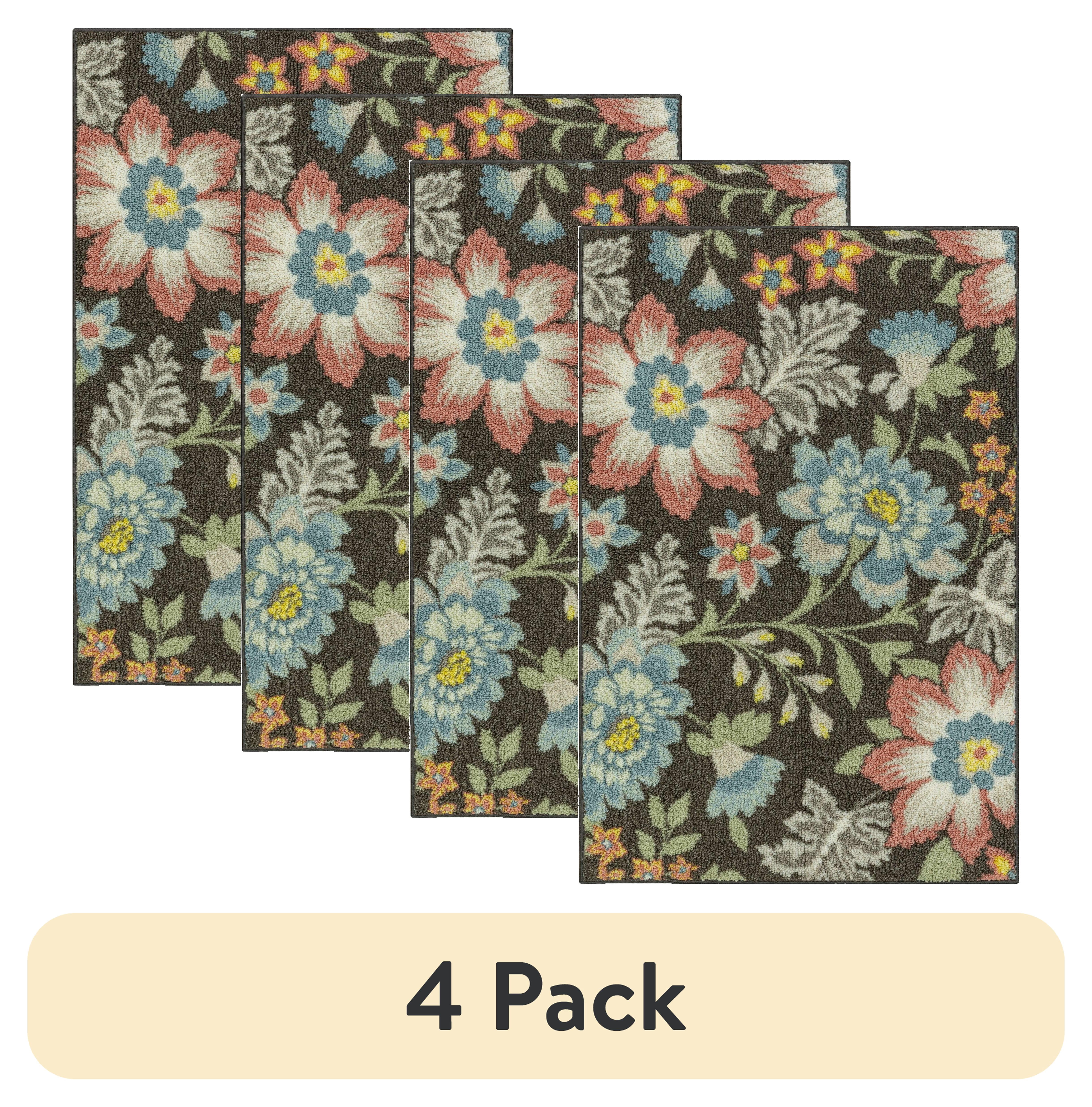 (4 pack) Mainstays Farmhouse Oversized Floral Gray Multicolor Indoor Accent Rug, 2'6"x3'10"